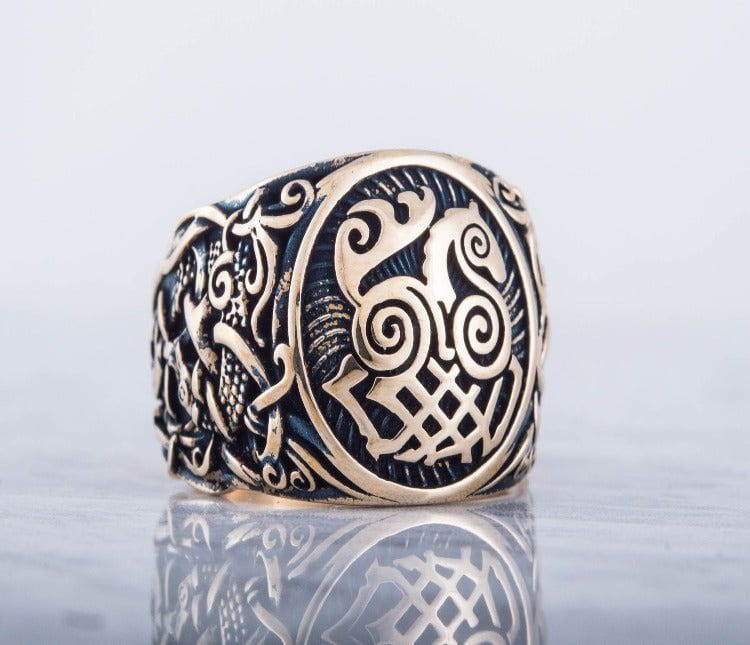 Sleipnir Ring with Mammen Ornament Bronze Unique Jewelry-5