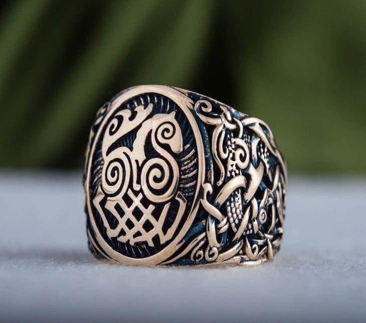 Sleipnir Ring with Mammen Ornament Bronze Unique Jewelry-7