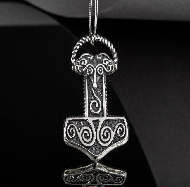 Small Thor&#39;s Hammer Pendant Sterling Silver Mjolnir Scania Island-2