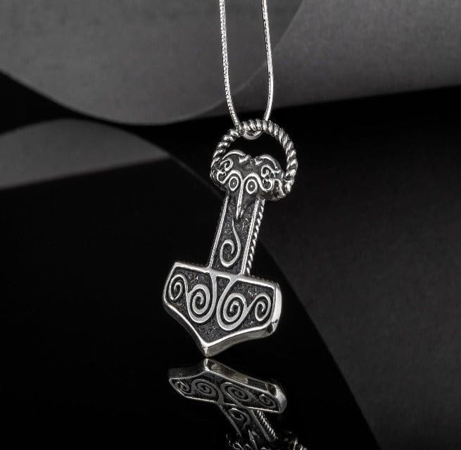 Small Thor&#39;s Hammer Pendant Sterling Silver Mjolnir Scania Island-4