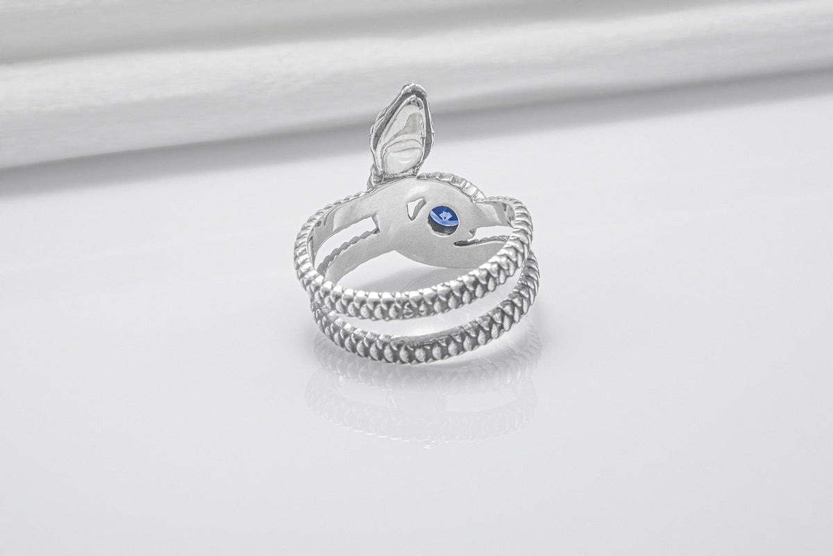 Snake Minimalistic 925 Silver Ring With Blue Gem, Handcrafted Jewelry-5