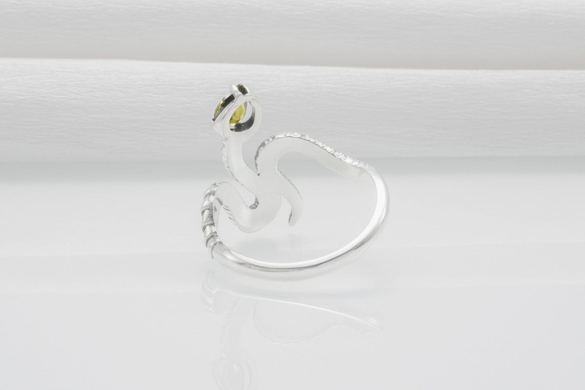 Snake Minimalistic 925 Silver Ring With Yellow Gem, Handcrafted Jewelry-4
