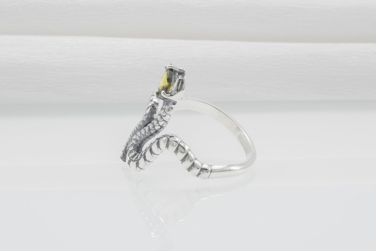 Snake Minimalistic 925 Silver Ring With Yellow Gem, Handcrafted Jewelry-5