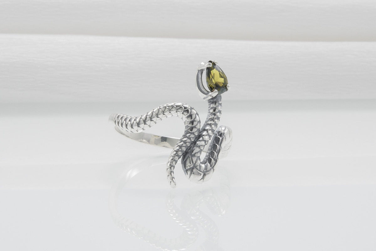 Snake Minimalistic 925 Silver Ring With Yellow Gem, Handcrafted Jewelry-6