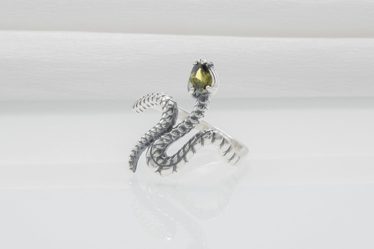 Snake Minimalistic 925 Silver Ring With Yellow Gem, Handcrafted Jewelry-7