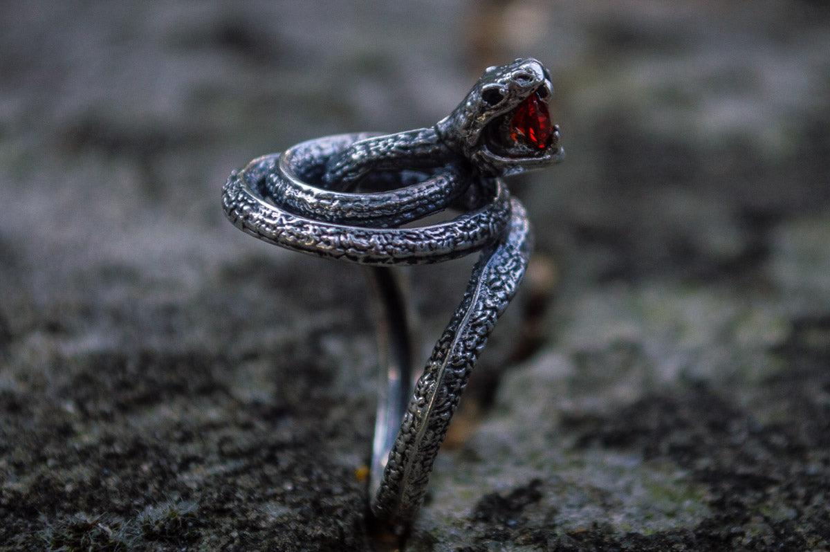 Snake Ring with Cubic Zirconia Sterling Silver Unique Jewelry-1