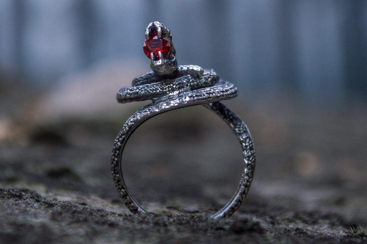 Snake Ring with Cubic Zirconia Sterling Silver Unique Jewelry-2
