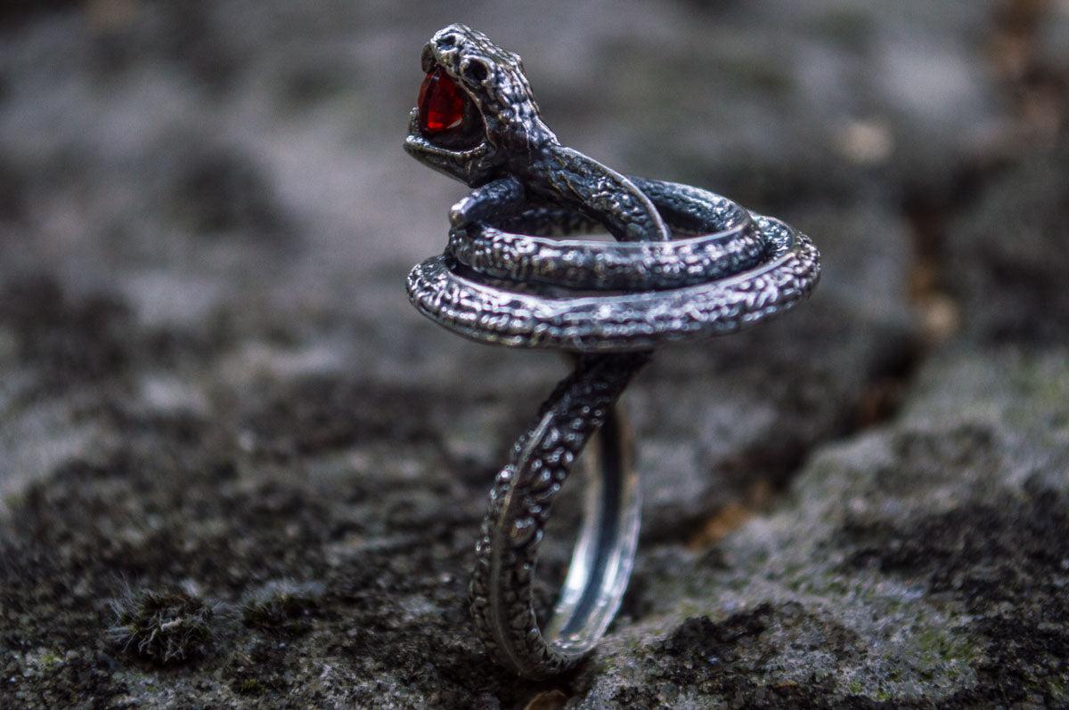 Snake Ring with Cubic Zirconia Sterling Silver Unique Jewelry-3
