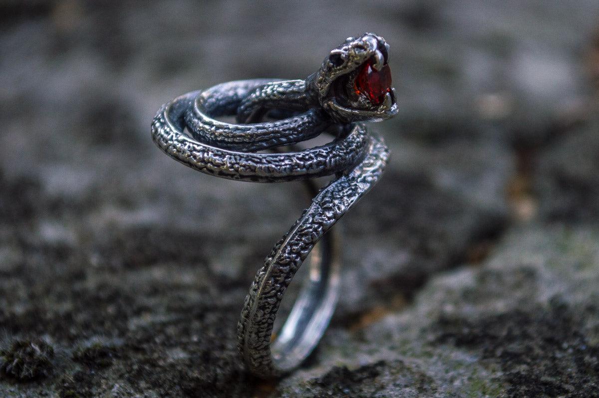 Snake Ring with Cubic Zirconia Sterling Silver Unique Jewelry-5