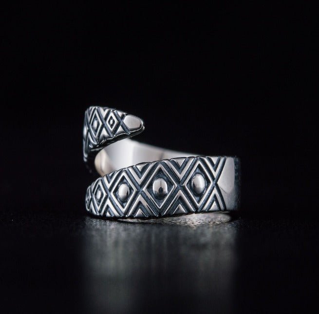Snake Style Ring with Geometry Ornament Sterling Silver Jewelry-2