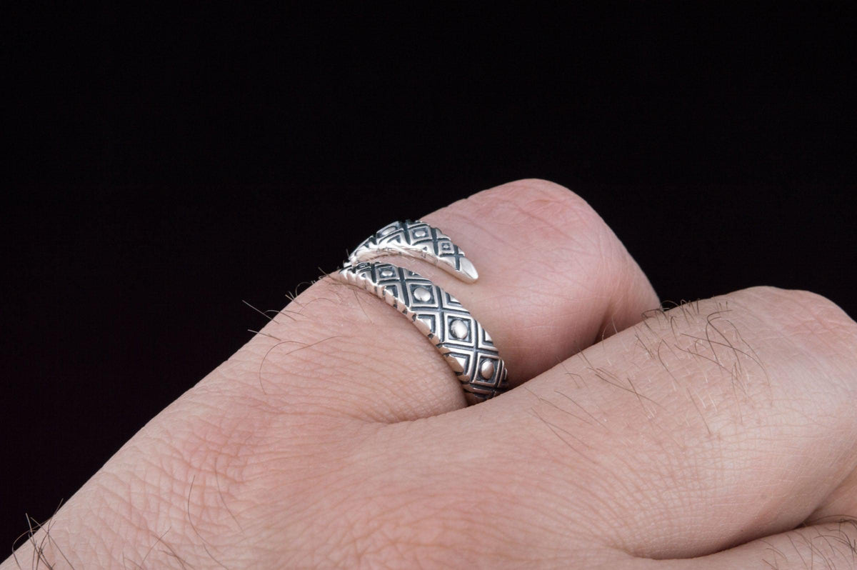 Snake Style Ring with Geometry Ornament Sterling Silver Jewelry-5