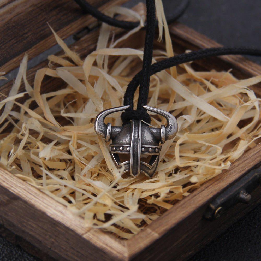 Solid Steel Viking Helm Pendant Necklace
