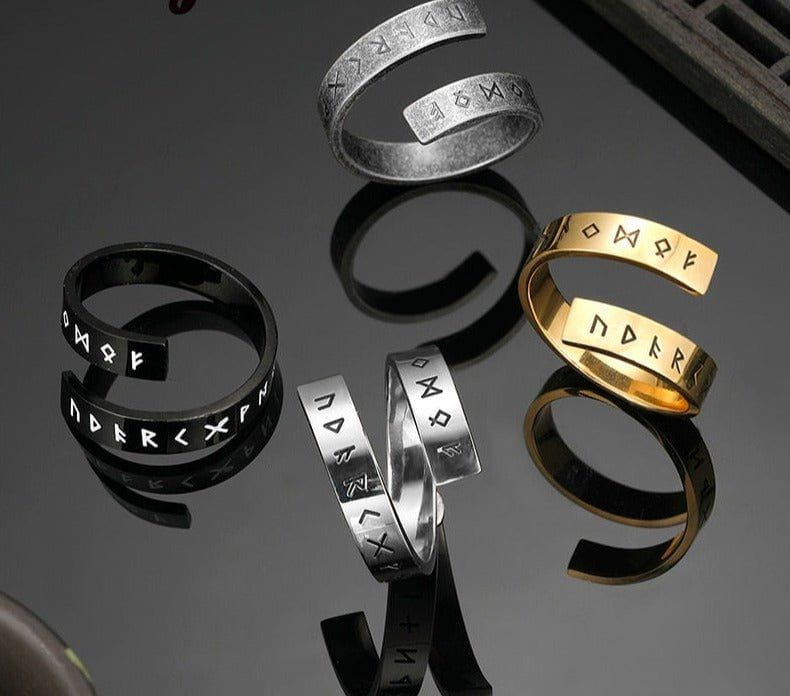 Spiral Stainless Steel Viking Rune Rings-4
