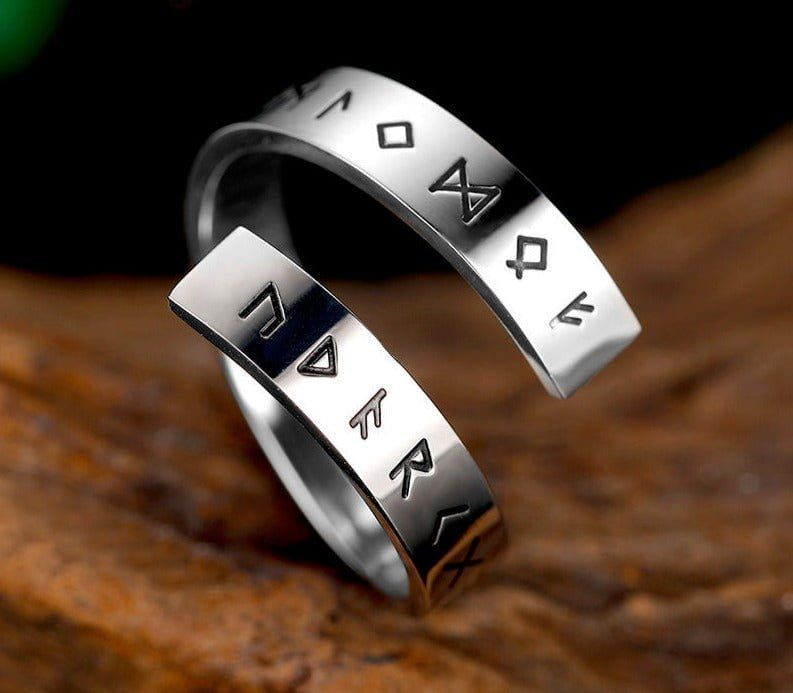 Spiral Stainless Steel Viking Rune Rings-5
