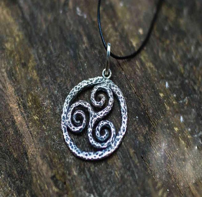 Spiral Triskele Symbol Pendant Sterling Silver Viking Jewelry-3
