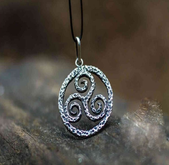 Spiral Triskele Symbol Pendant Sterling Silver Viking Jewelry-5