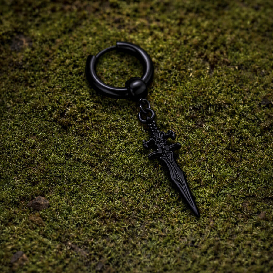 Stainless Steel Dagger Hoop Earring-3