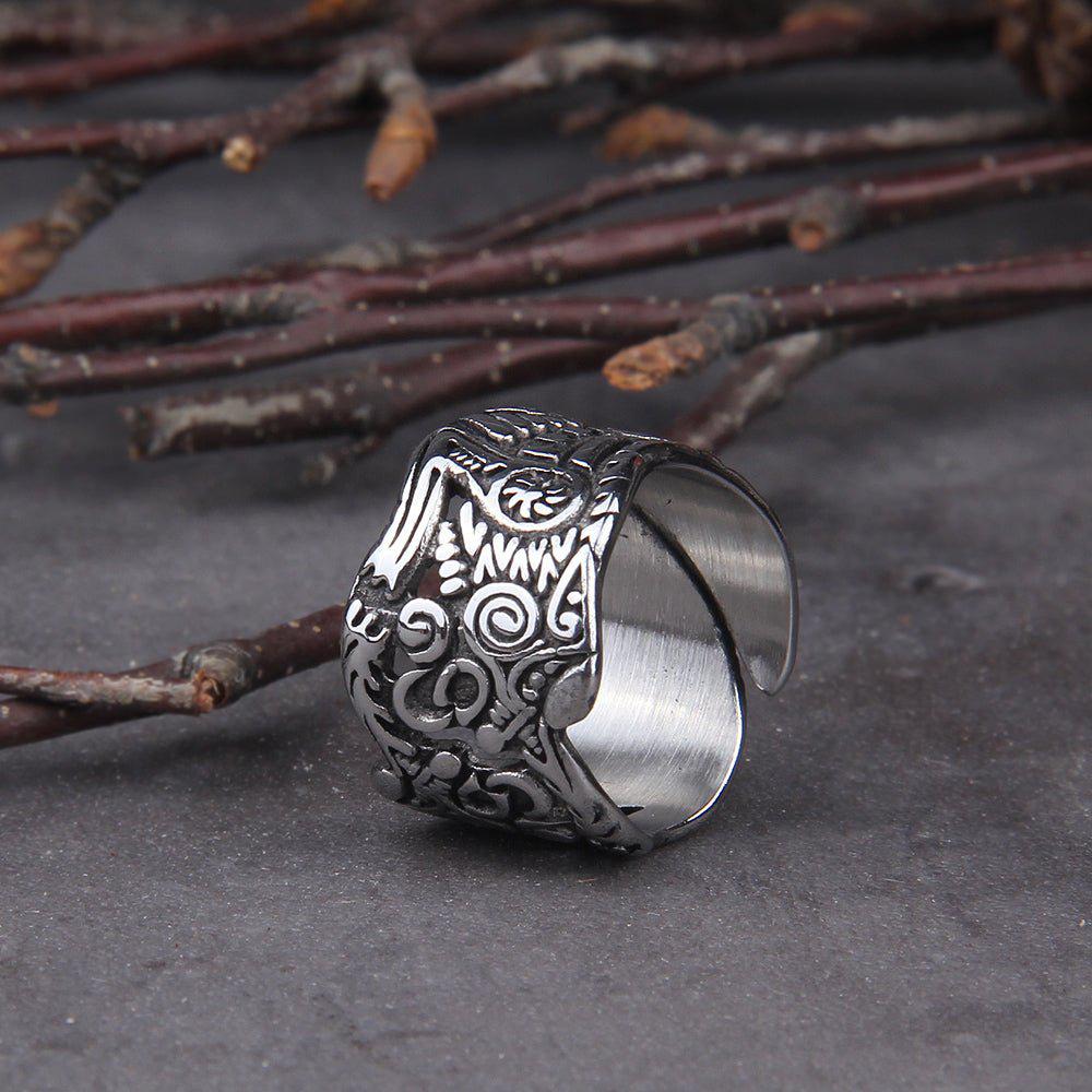 Stainless Steel Odin Nordic Viking Wolf Ring