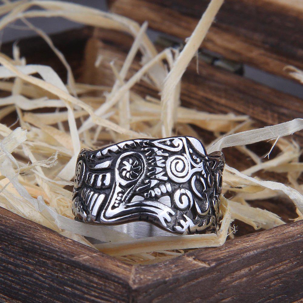 Stainless Steel Odin Nordic Viking Wolf Ring