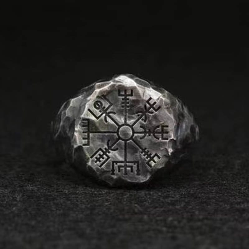 Stainless Steel Viking Compass Runic Ring-3