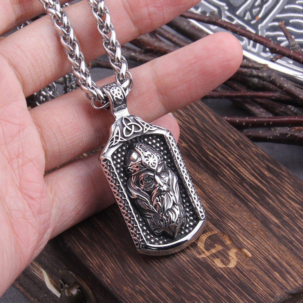 Stainless Steel Viking Odin Frame Necklace-4