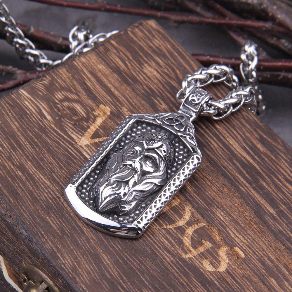 Stainless Steel Viking Odin Frame Necklace-5