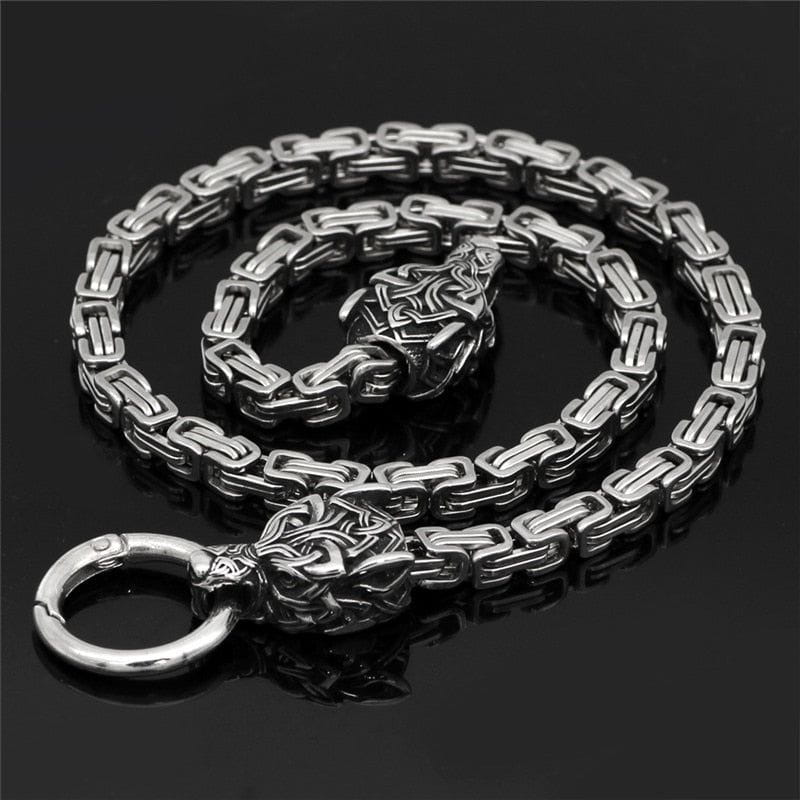 Viking Jewelry Fenrir Sun-Eater Wolf of Ragnarok Mjolnir King’s Chain