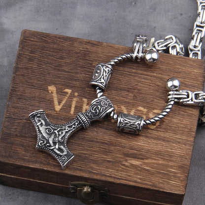 Steel Mjolnir Futhark Rune Bead King's Chain