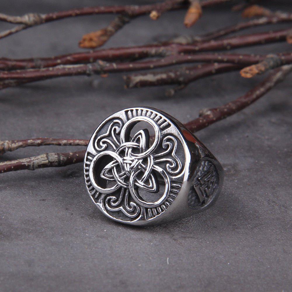 Steel and Gold Viking Knotwork Triskelion Ring