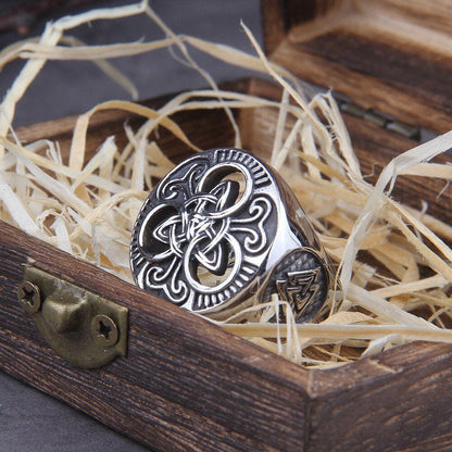 Steel and Gold Viking Knotwork Triskelion Ring