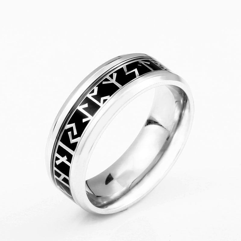 Steel Viking Ring with Elder Futhark Runes