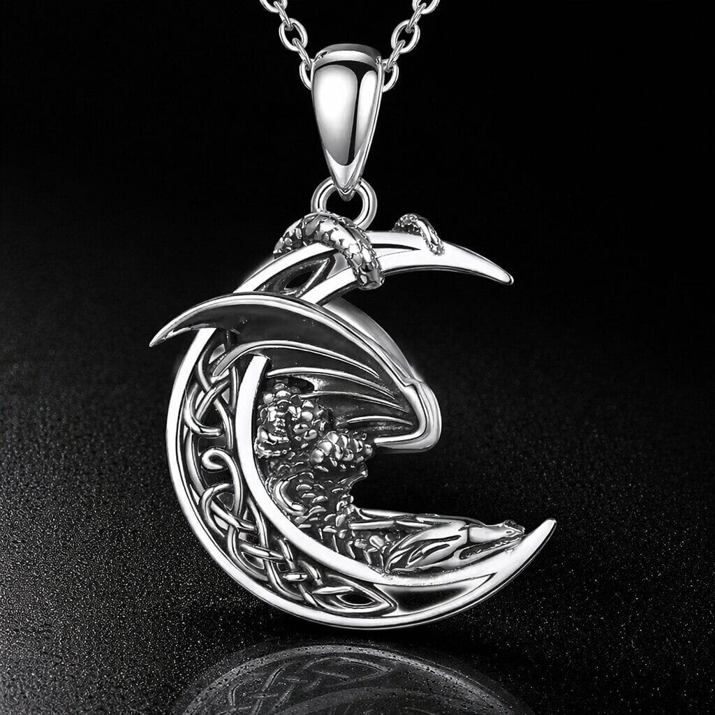 Sterling Silver Celtic Moon Dragon Necklace
