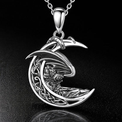 Sterling Silver Celtic Moon Dragon Necklace