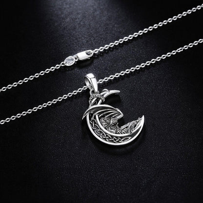 Sterling Silver Celtic Moon Dragon Necklace