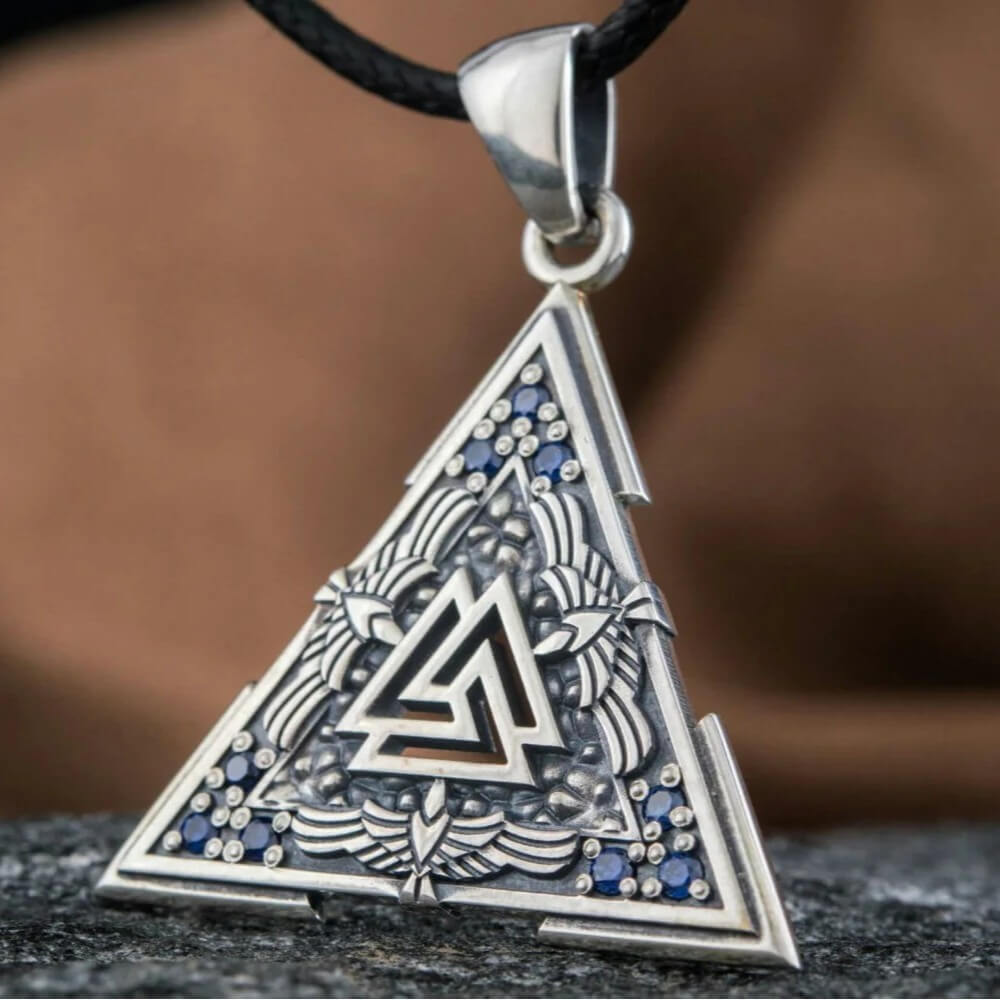 Sterling Silver Viking Raven Valknut Necklace