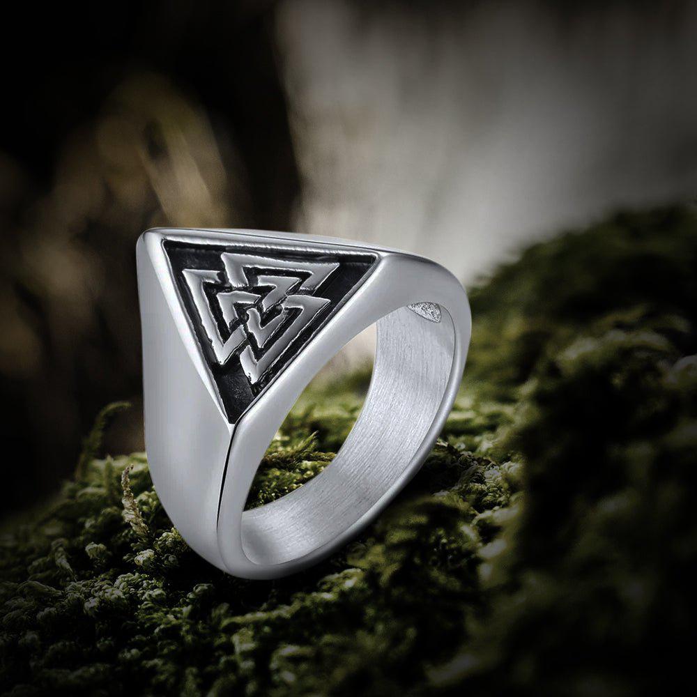Sterling Silver Viking Triangle Shaped Valknut Ring-1