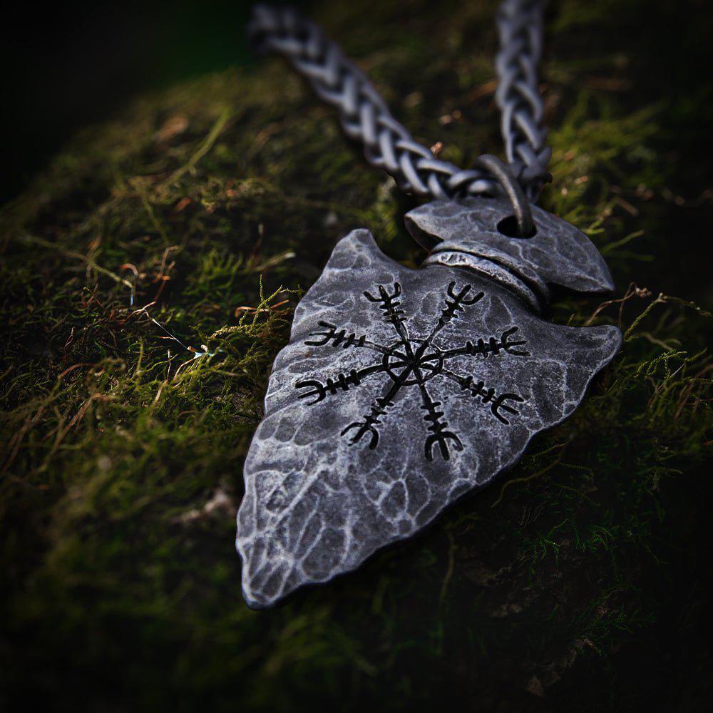 Viking Vegvisir &quot;Wayfinder&quot; Pendant - Runic Compass Symbol Necklace