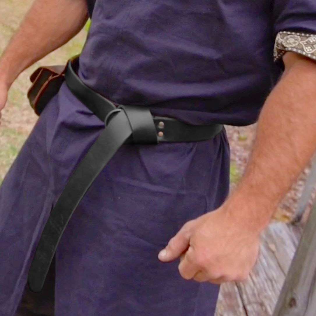 black thick leather viking belt 