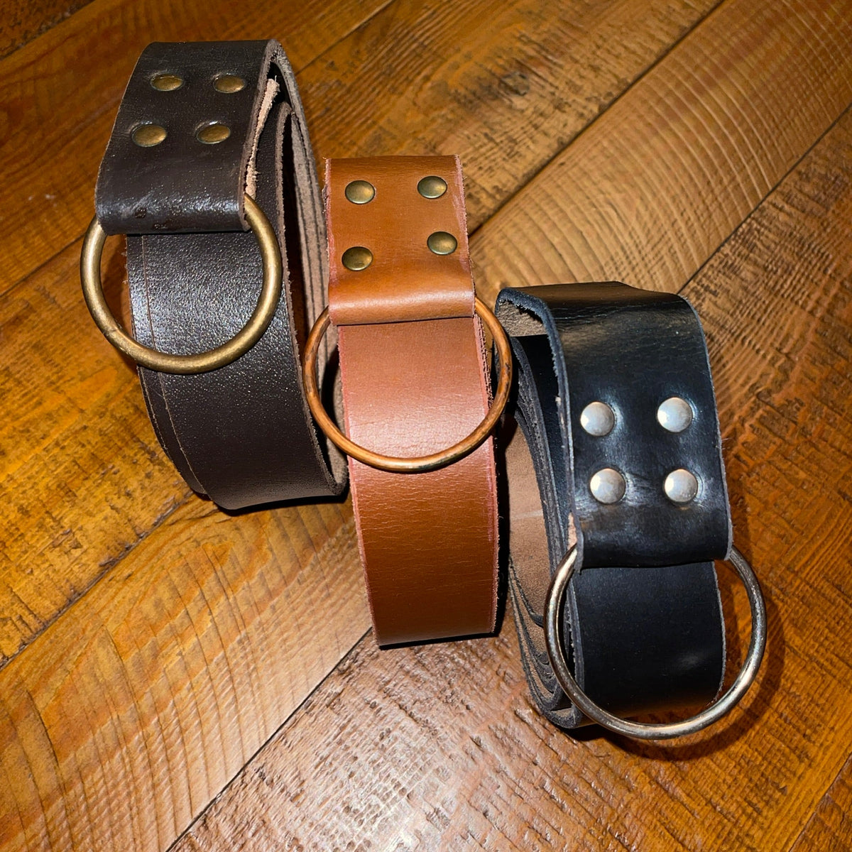 thick leather viking belt in black, brown and dark brown color 