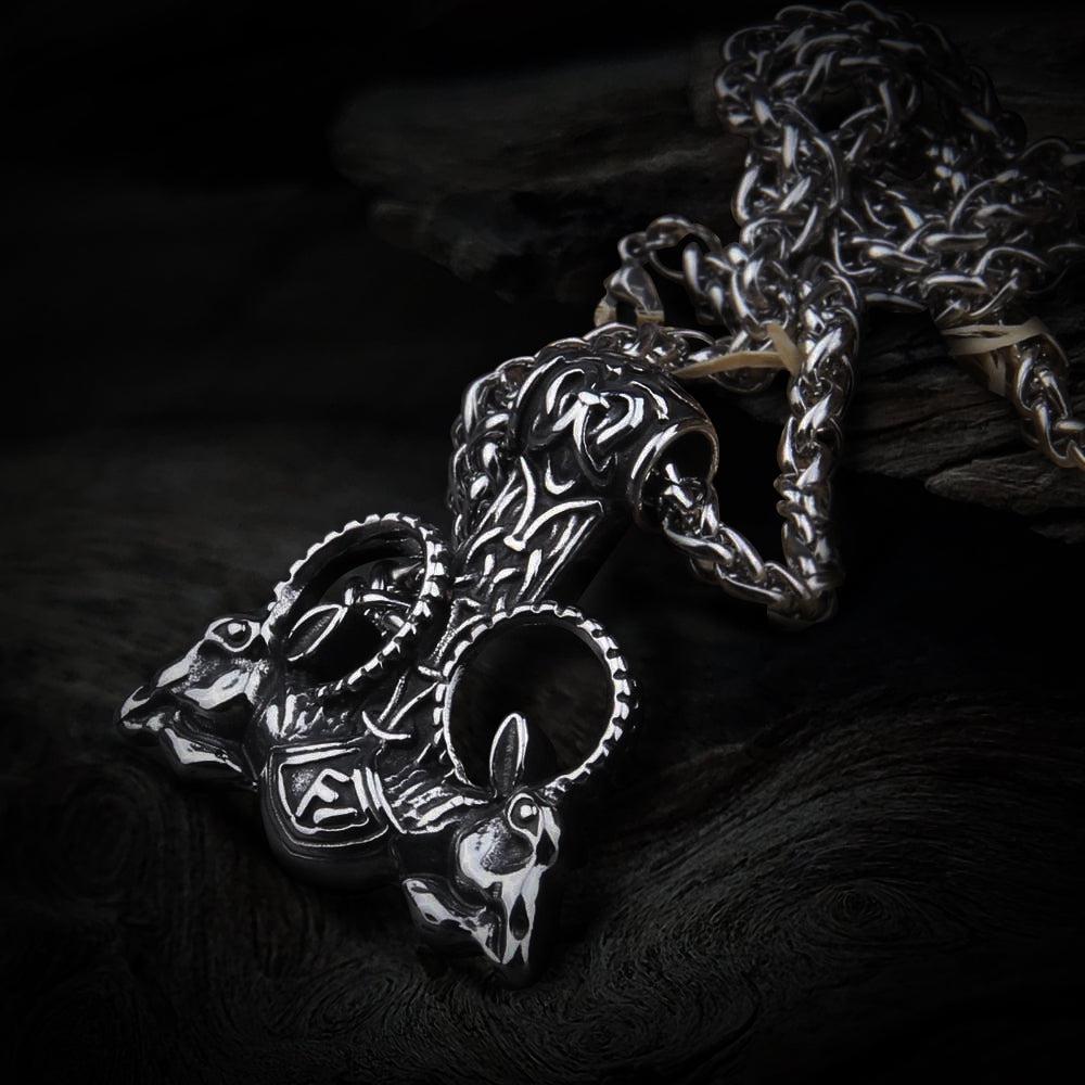 Thor Hammer With Goat Runes Necklace-1
