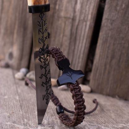 Thor’s Hammer Bone-Black Pendant Braid Bracelet