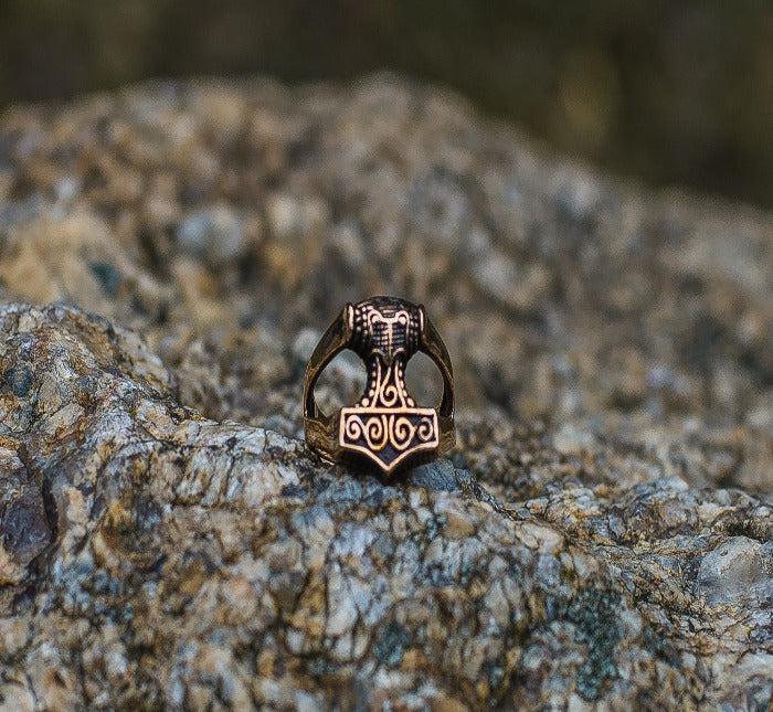 Thor&#39;s Hammer Bronze Viking Ring-2