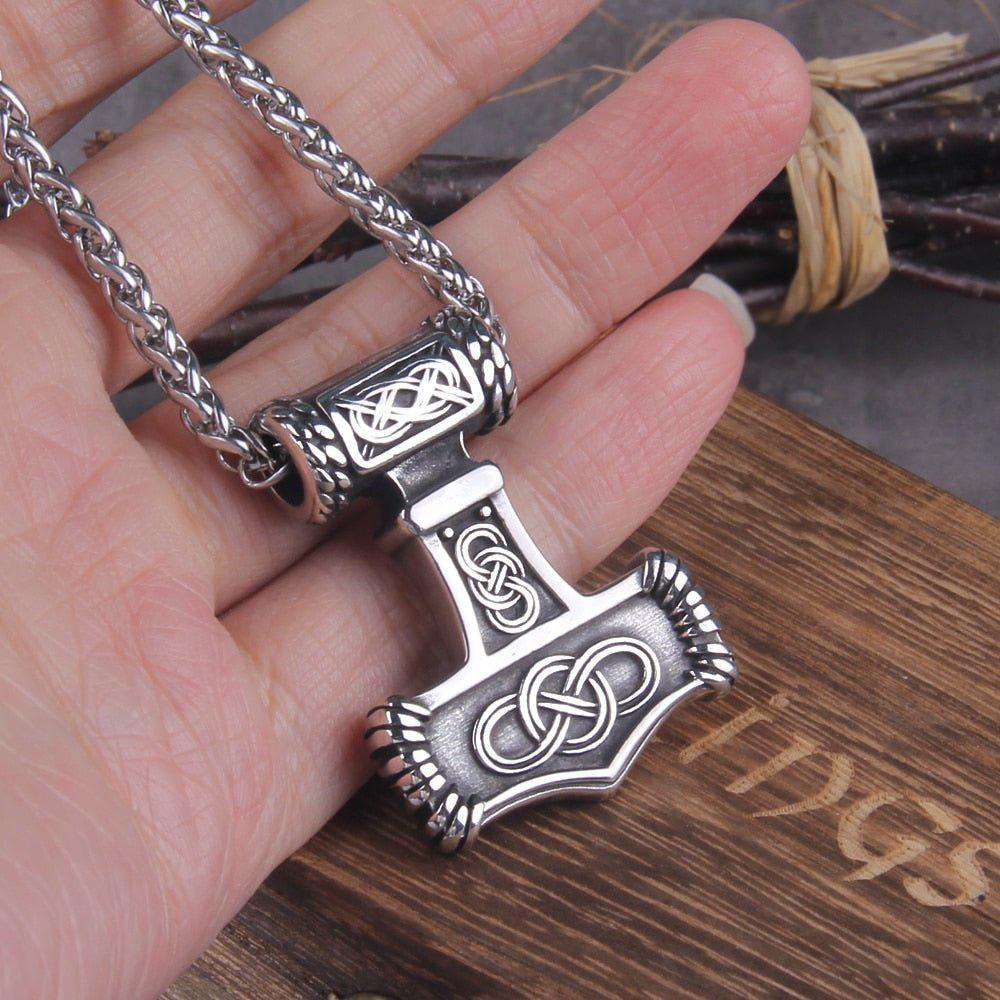 Thor’s Hammer Mjolnir Eternity Knotwork Viking Necklace
