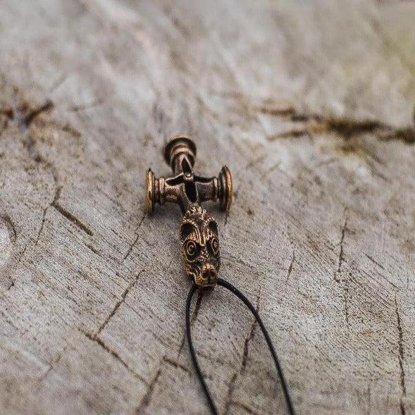 Thor&#39;s Hammer Pendant Bronze Mjolnir aka Olaf Cross or Wolf Cross-2