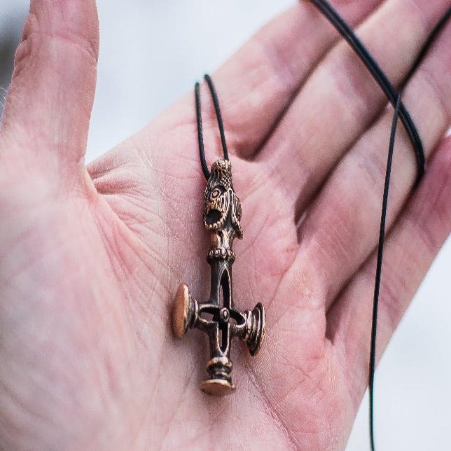 Thor&#39;s Hammer Pendant Bronze Mjolnir aka Olaf Cross or Wolf Cross-4