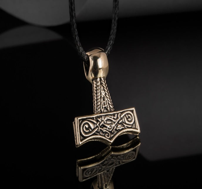 Thor&#39;s Hammer Pendant Bronze Mjolnir with Beautiful Ornament-1