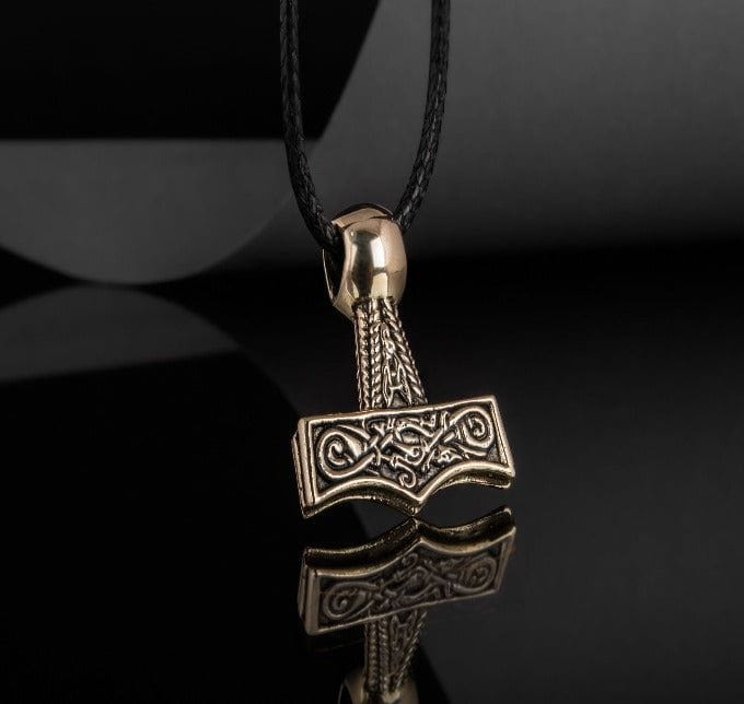 Thor&#39;s Hammer Pendant Bronze Mjolnir with Beautiful Ornament-3