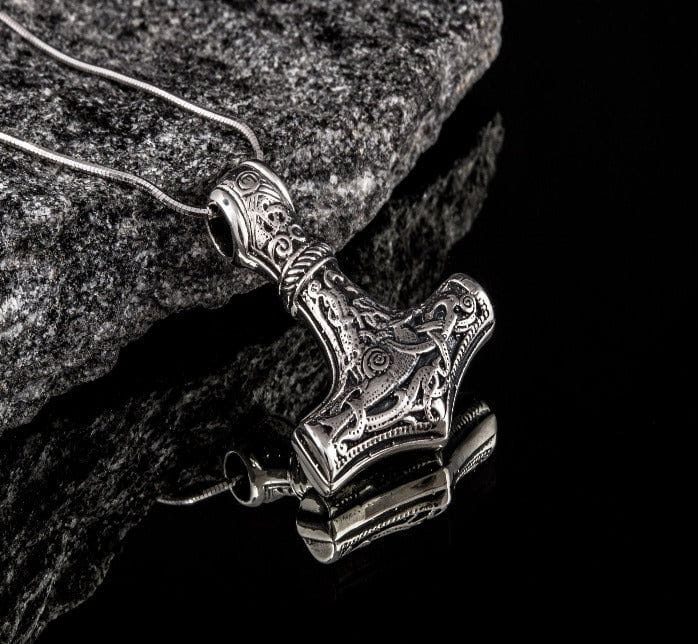 Thor&#39;s Hammer Pendant Sterling Silver Mjolnir from Mammen Village-2