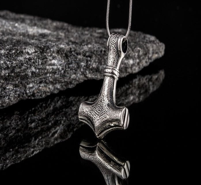 Thor&#39;s Hammer Pendant Sterling Silver Mjolnir from Mammen Village-3