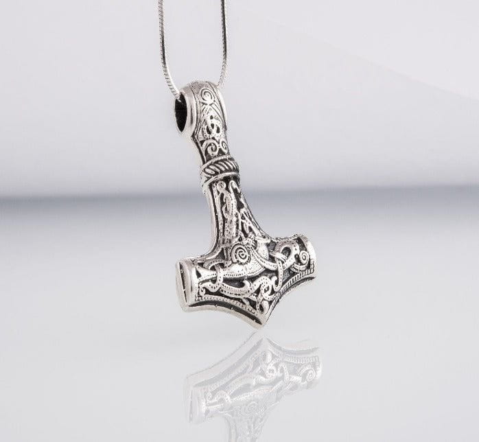 Thor&#39;s Hammer Pendant Sterling Silver Mjolnir from Mammen Village-4